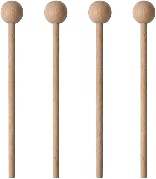 2 Pairs 20cm/7.8 Length Round Head Musical Instruments Wood Mallets Percussion Sticks Hammer for Energy Chime Xylophone Wood Block and Bells Diameter 2cm/1