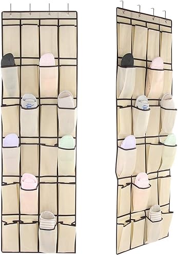 Vista 5 de Yosoo 24 bolsillos multiuso no tejido multicapas colgantes zapatos bolsa de almacenamiento titular beige (beige)