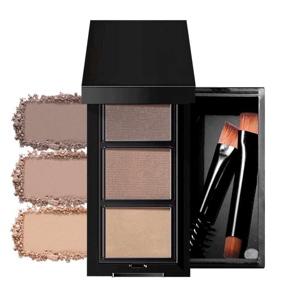 Light Medium Brown Eye Brow Powder for Women, Taupe Eyebrow Powder Kit with Brush, Long-Lasting 3 Colors Brow Palette, Filler for Full, Defined Natural Brows Shaping 01 Light Medium Brown