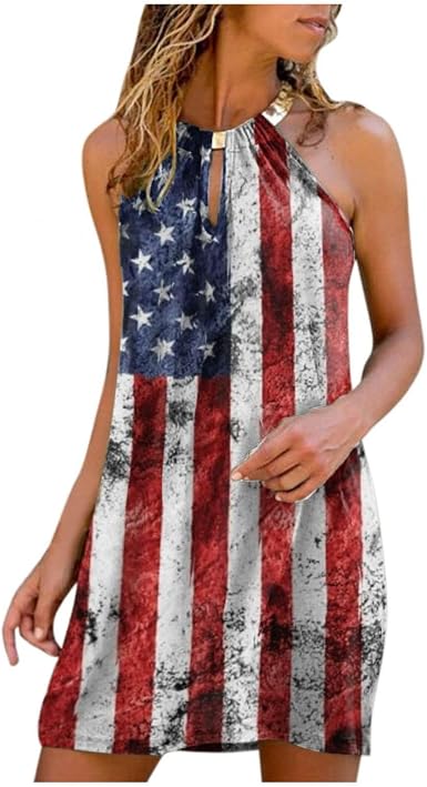 American Flag Boho Dress Halter Dresses 