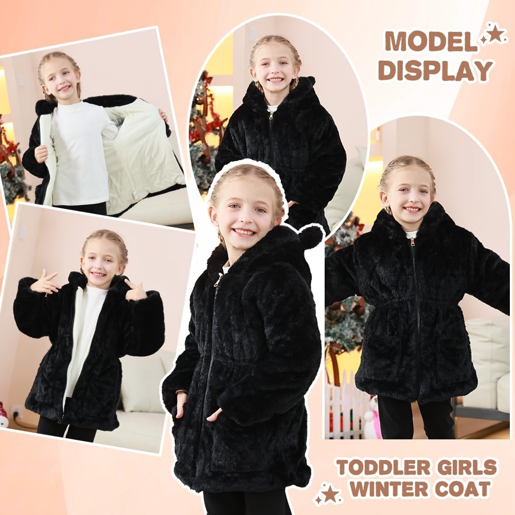 Kids Girls Winter Warm Coats Jacket Clothes Outwear Overcoat Ear Hooded Faux Fur Thicken Fleece Toddler - Image 2