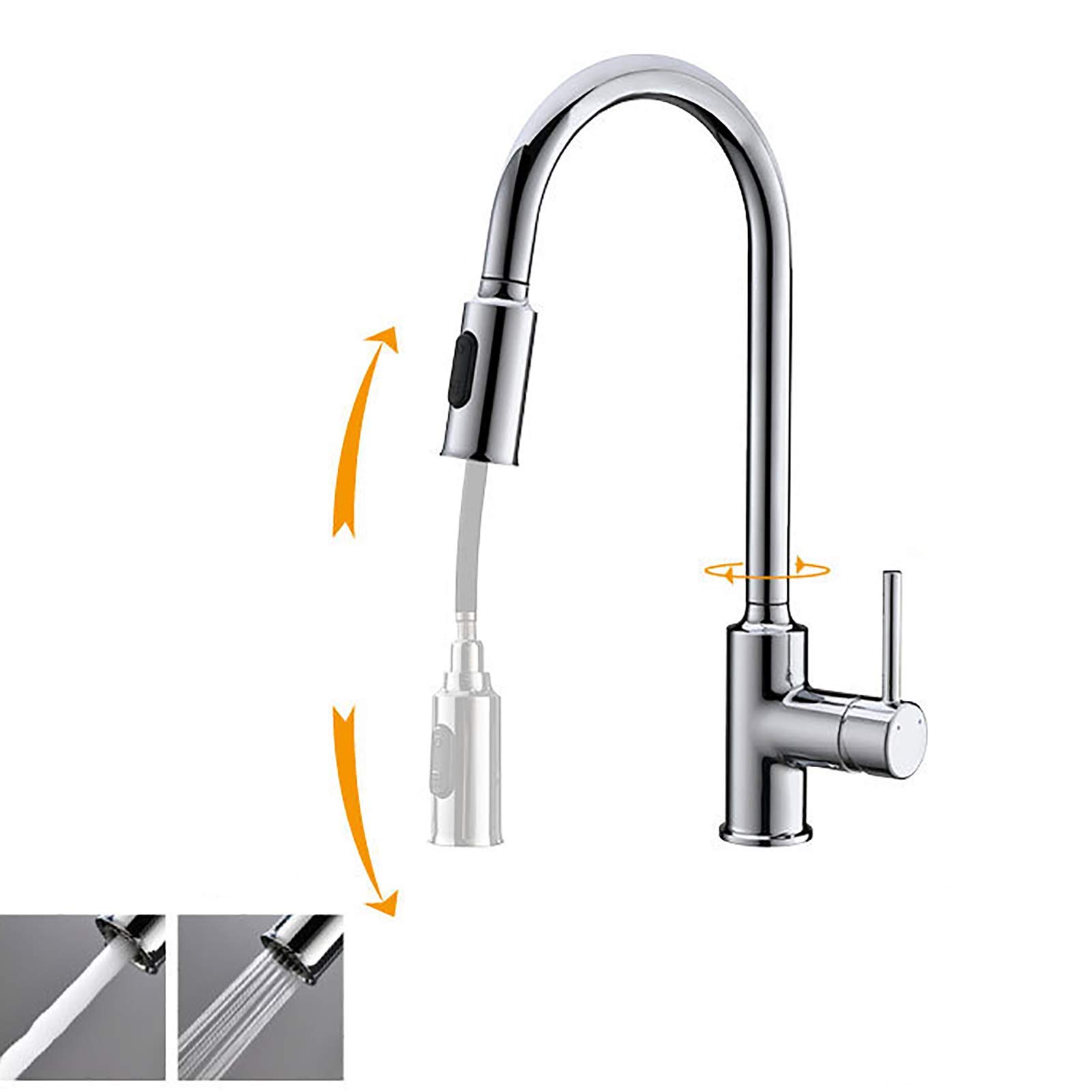 ZQFHSX High Arc Kitchen Faucet Extender360° Swivel Spout Pull Down Chrome Brass Tap Single Lever Sink Mixer with Sprayer for Reverse Osmosis & Filtration Systems