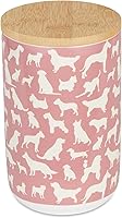 Vista 1 de Bone Dry Tarro de cerámica para gatos y perros, tapa de bambú, apto para lavavajillas, 4 x 6.5 pulgadas, rosa, golosinas para perros