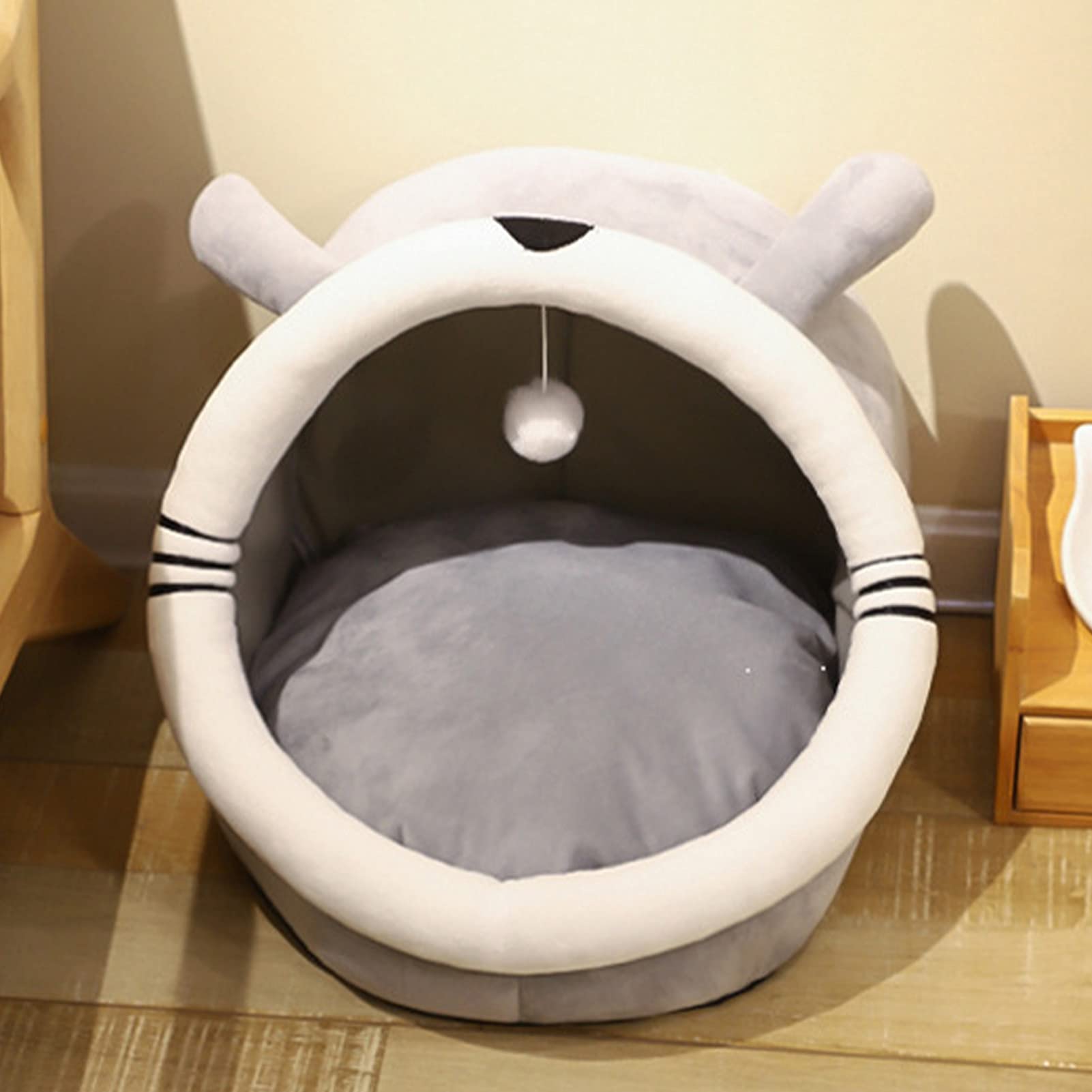 سرير للقطط في الاماكن المغلقة، سرير للقطط ووسادة مبطنة يمكن غسلها في الغسالة على شكل كهف القطط، سرير صغير للكلاب، مقاس 40 × 40 × 35 سم، باللون الرمادي