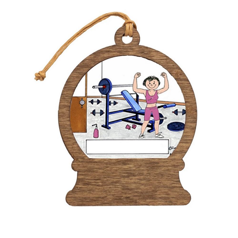 PrintedPerfection.com Personalized Weightlifter - Female Wooden Snow Globe Shaped Christmas Ornament