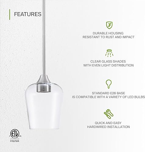 Miniatura 2 de ASD Mini lámpara colgante de techo  Enchufe de bombilla E26 de 60 W 120 V  antioxidante, pantalla de vidrio opal, certificación ETL, iluminación