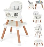 INFANS 8 en 1 Chaise haute bébé, chaise haute convertible pour les bébés et les tout-petits, siège d'appoint pour la restauration infantile, table de bâtiment, chaise de tabouret pour enfants avec plateau amovible (Grey)