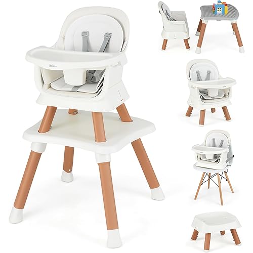 INFANS 8 in 1 Baby High Chair, Convertible Highchair for Babies and Toddlers, Infant Dining Booster Seat, Building Block Table, Kids Stool Table Chair Set with Removable Tray (8 in 1, White)