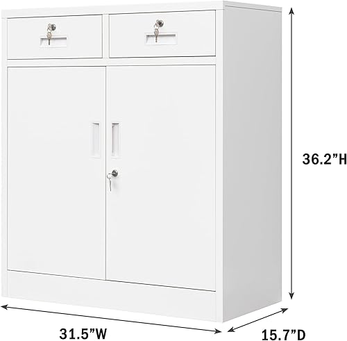 Miniatura 3 de CMY Armario de almacenamiento de metal con dos cajones, gabinetes de acero de 36 pulgadas de alto con estante ajustable, armario de almacenamiento