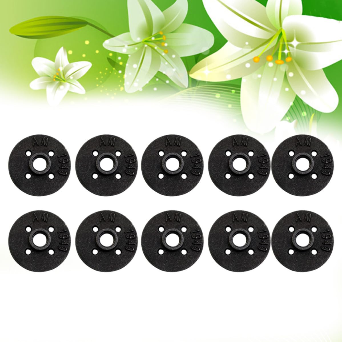 Bride de Plancher Filetée 1/2 Pouce, Lot de 10, Fer Noir
