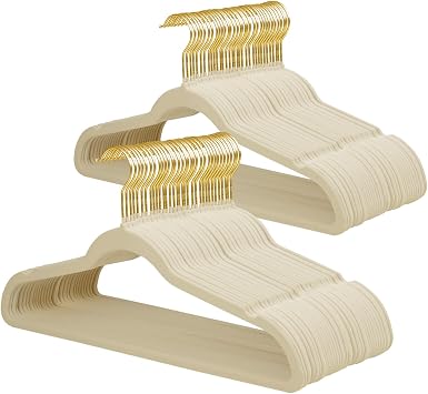 ManGotree Velvet Coat Hangers with 360 Swivel Gold Hook 66 Pack Beige