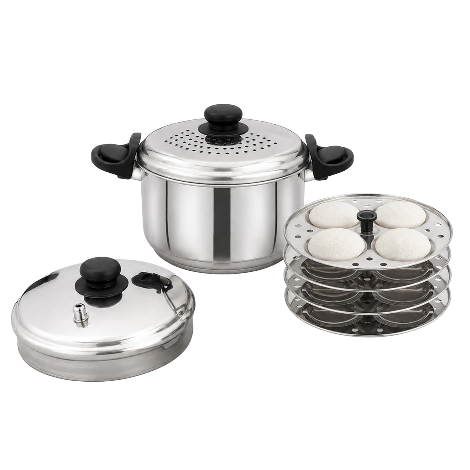 Amazon Brand - Solimo Stainless Steel Idli Cooker 3.5Ltr | 4 Idli Plates with Dual lid|SS Lid+Strainer Lid | Induction Bottom | Food-Grade Stainless Steel | Gas & Induction Compatible | Dishwasher Safe | Durable Rust-Resistant | ISI Mark& BIS Certified-image-30