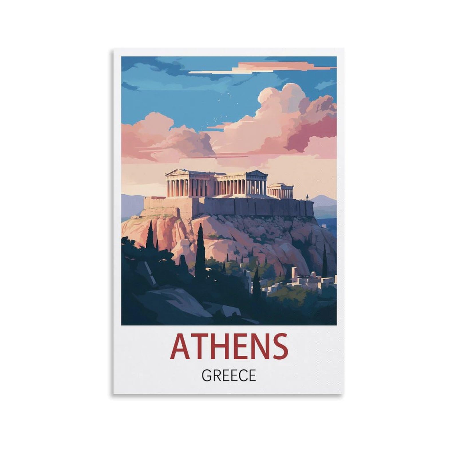 Losnabo Unframe-Style Athens Greece Vintage Travel Poster 08X12inch(20X30cm) Canvas Wall Poster And Art Picture Print Modern Home Bedroom Decor