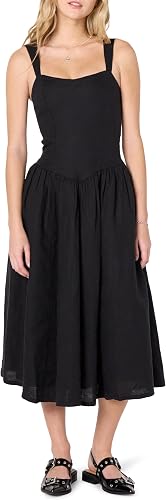 The Drop Women’s Balu Feminine Shaped Waist Midi Dress, Black, S