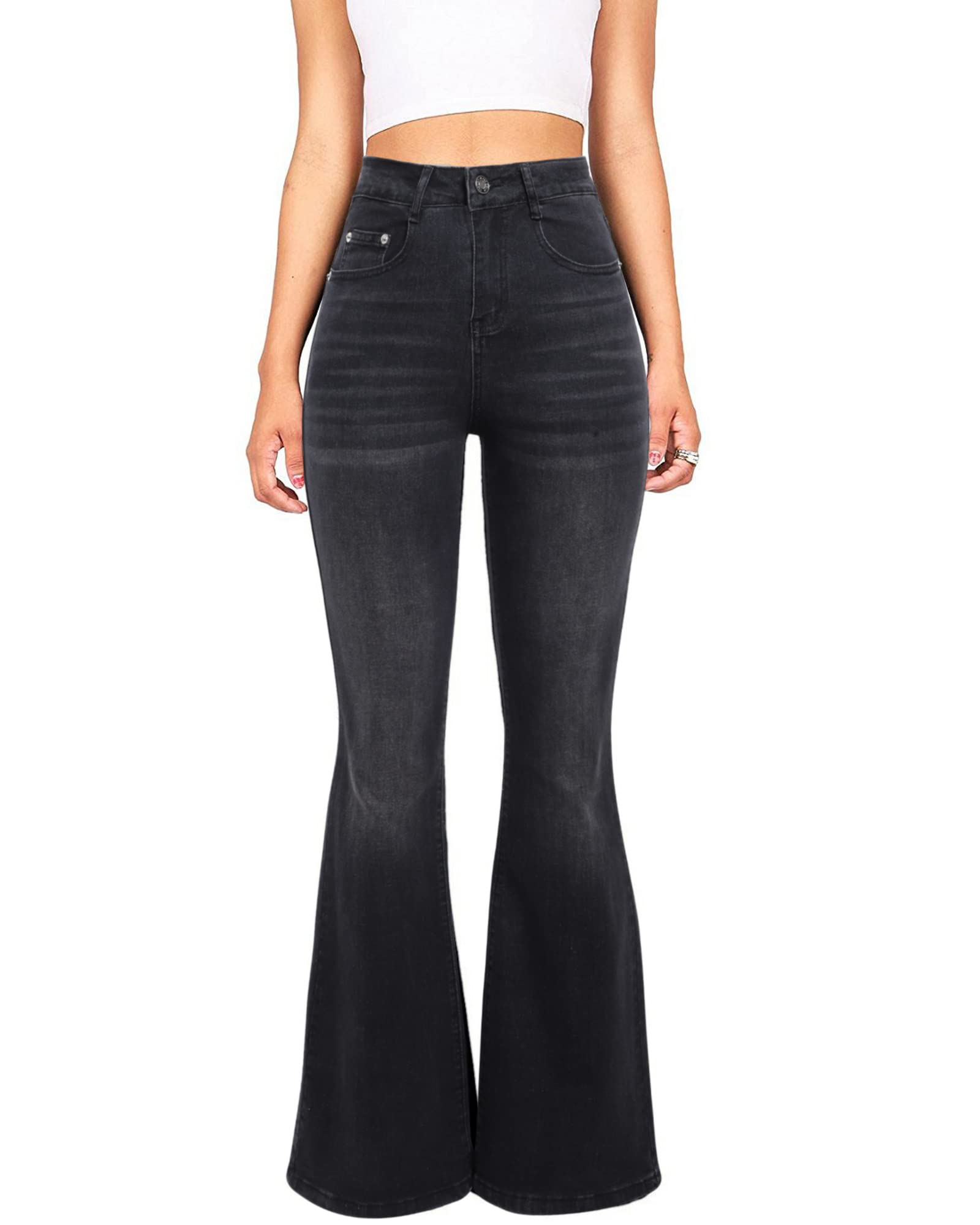 Skirt BL High Waisted Bell Bottom Jeans for Women Black Flare Retro Bootcut Stretch Wide Leg Denim Pants