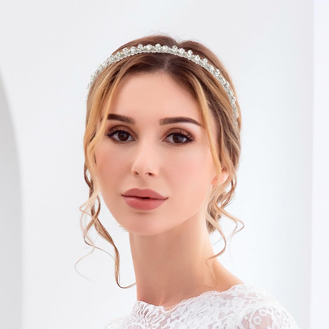 IYOU Cerchietto Per Capelli Da Sposa Con Cristalli E Perle – Oro – 36 Cm – Accessorio Matrimoniale Per Acconciature Eleganti – Fiore Di Perle