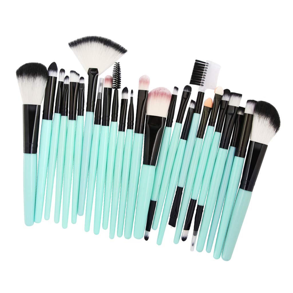 Set di 5 pennelli da trucco da 25 pezzi, per fondotinta, cipria, correttore, miscelazione, verde, nero