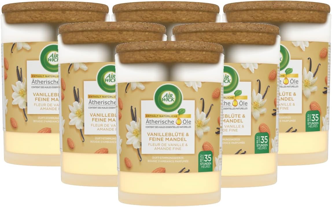 6 x Air Wick Scented Temper Candles 185 g Every Vanilla Blossom & Wonderful Almond in Glass