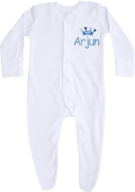 TeddyT's Baby,Clothing,Baby Boys 0-24m,Sleepwear & Robes,Sleepsuits Baby Boy's Personalised Prince Crown Sleepsuit & Hat Gift Set (6-9 Months, Sleepsuit)