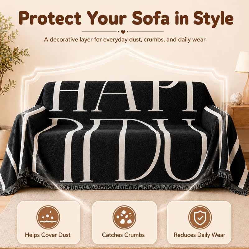 Image of Homero Sofa Cover 1 Seater Premium Reversible Chenille Sofa Throw for Living Room, Anti Slip Sofa Cover with Soft Touch Furniture Protection Design