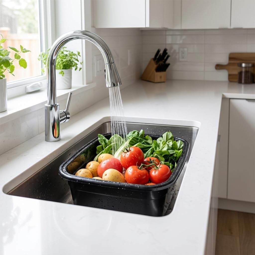 Paquete de 3 cuencos rectangulares de plástico de 15 L para fregadero de cocina, color negro