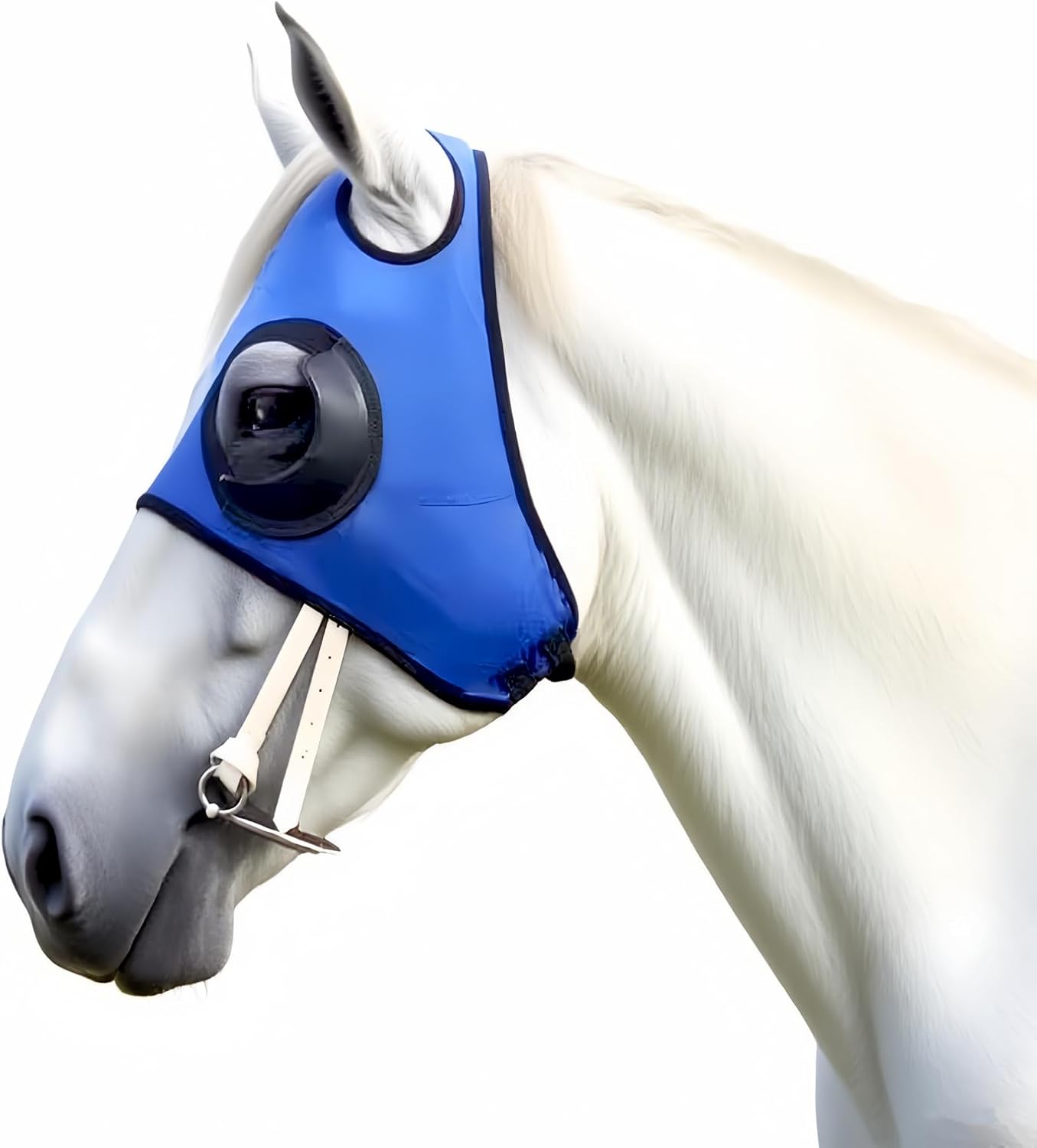 Adjustable Horse Fly Masks - Focus Aid for Racing & Training,Super Comfort Stretchy Equestrian Eye mask Large Eye Space with UV Protection Soft on Skin with Breathability (Blue)