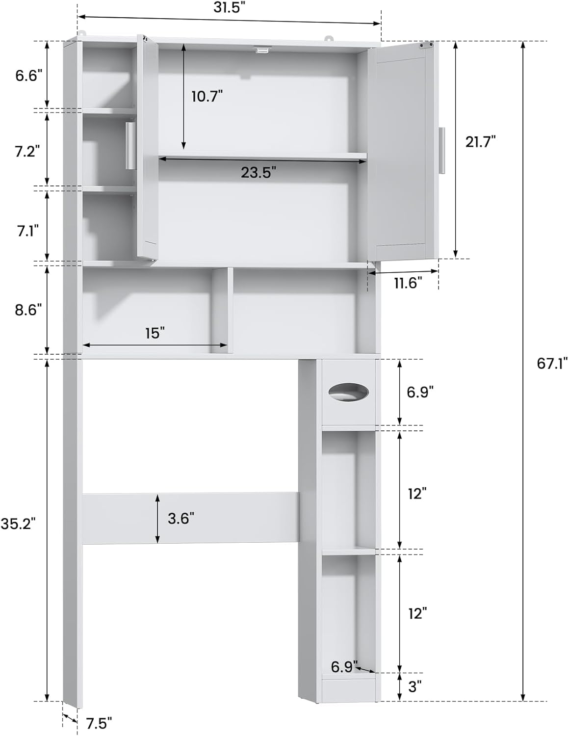Bigbiglife Over The Toilet Storage Cabinet with 2 Barn Doors & Toilet Paper Holder, Freestanding Adjustable Bathroom Organizer, Space-Saving for Bathroom, Laundry Room (Barn Doors, White)