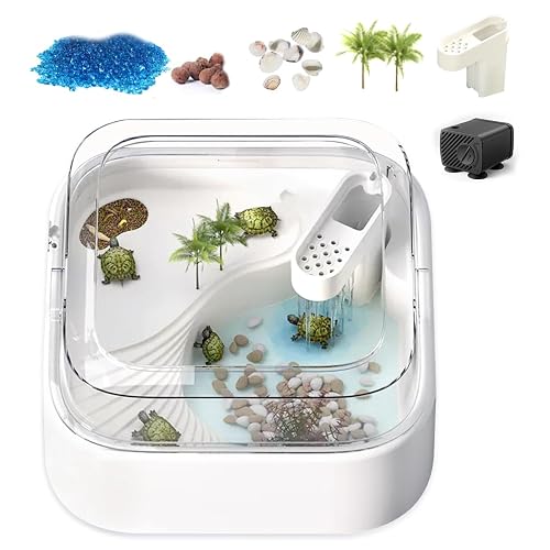 GRAMTurtle Tank Kit, Little Turtle Tank Starter Kit, Turtle Aquarium with Rain Shower Head, rocas de colores