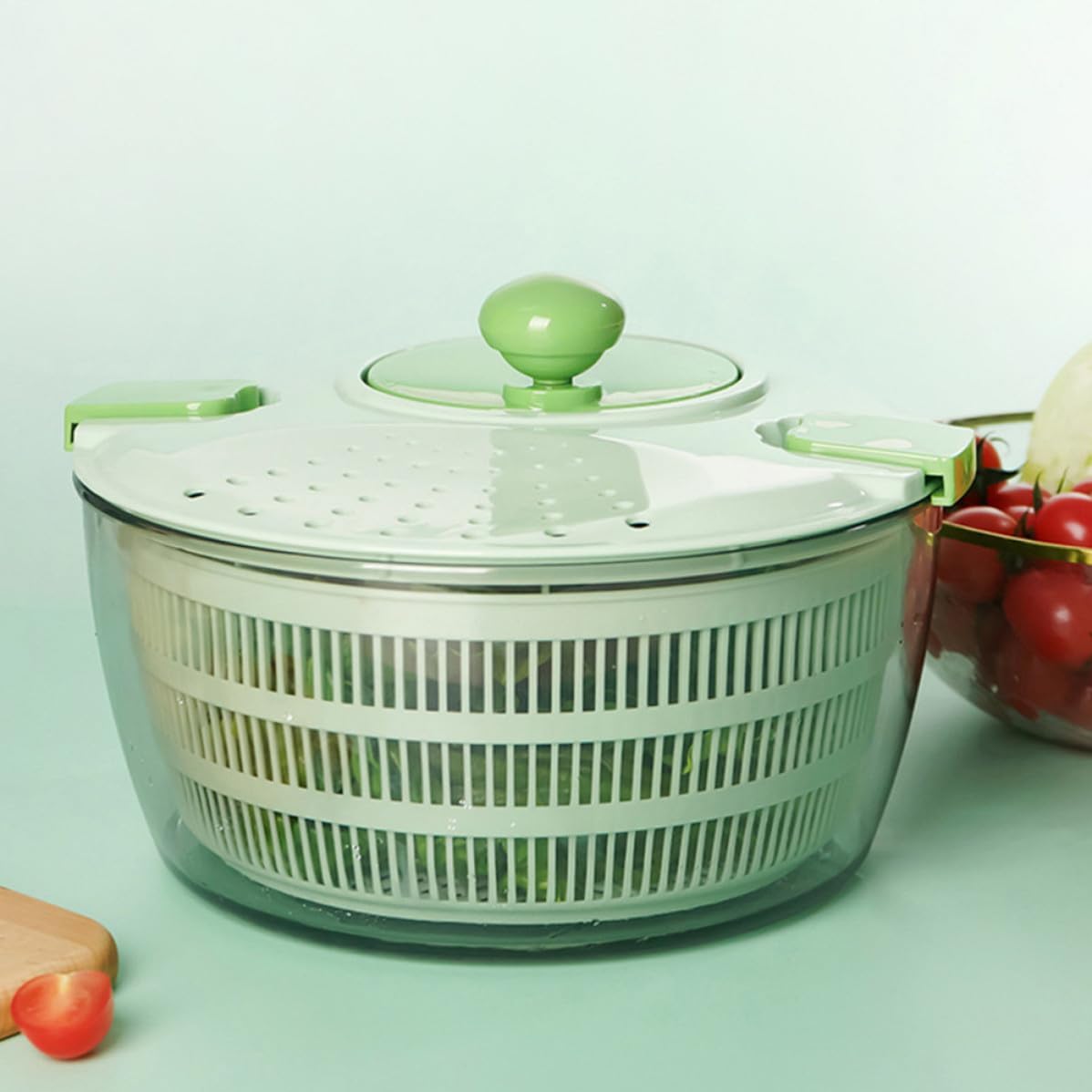 Manual Salad Washer Dryer, 4l Green ABS Plastic Basket