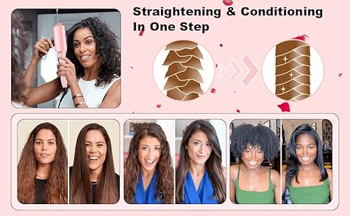 Landot Negative Ion Hot Brush Hair Straightener, Hair Straightening Heated Styling Brush #TOP7