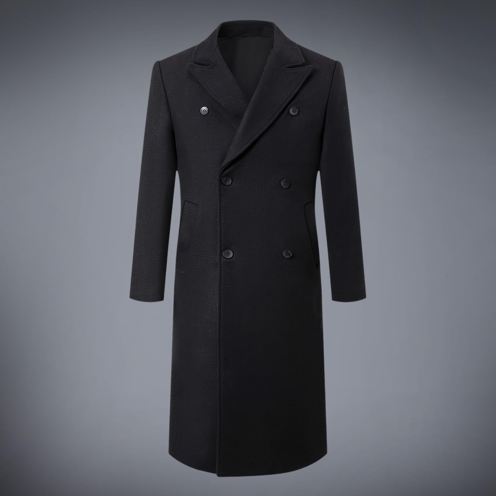 Cappotto in misto lana da uomo casual da lavoro Trench giacca a vento lunga | Soprabito a doppio petto con risvolto dentellato tinta unita Overshirt rigida alla moda capispalla autunno inverno elegante