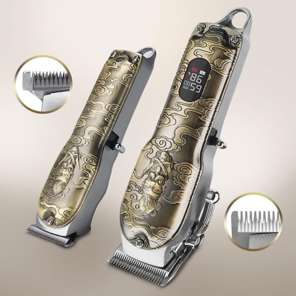 Strumento per tagliare i capelli, 2 pezzi, professionale, elettrico, potente, 10 W, kit combinato per tagliacapelli con alloggiamento in metallo, per uomini e barbieri, senza fili