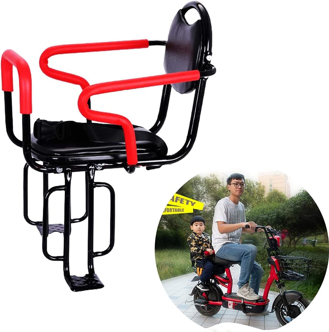 Bicycle Kids Seat Rear Mount, Child Bike Seat Rear Rack Mount, Back Child Seat for Bike with Backrest Foot Pedals/Armrest and Detachable Fence for 2-6 Year Old Children