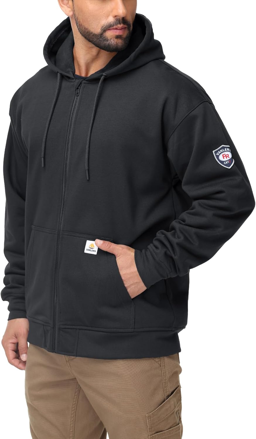 FR Men's Flame Resistant Heavyweight Fleece Zip-Front 10.5OZ Hooded Sweatshirt FR Hoodie for Men - Image 2
