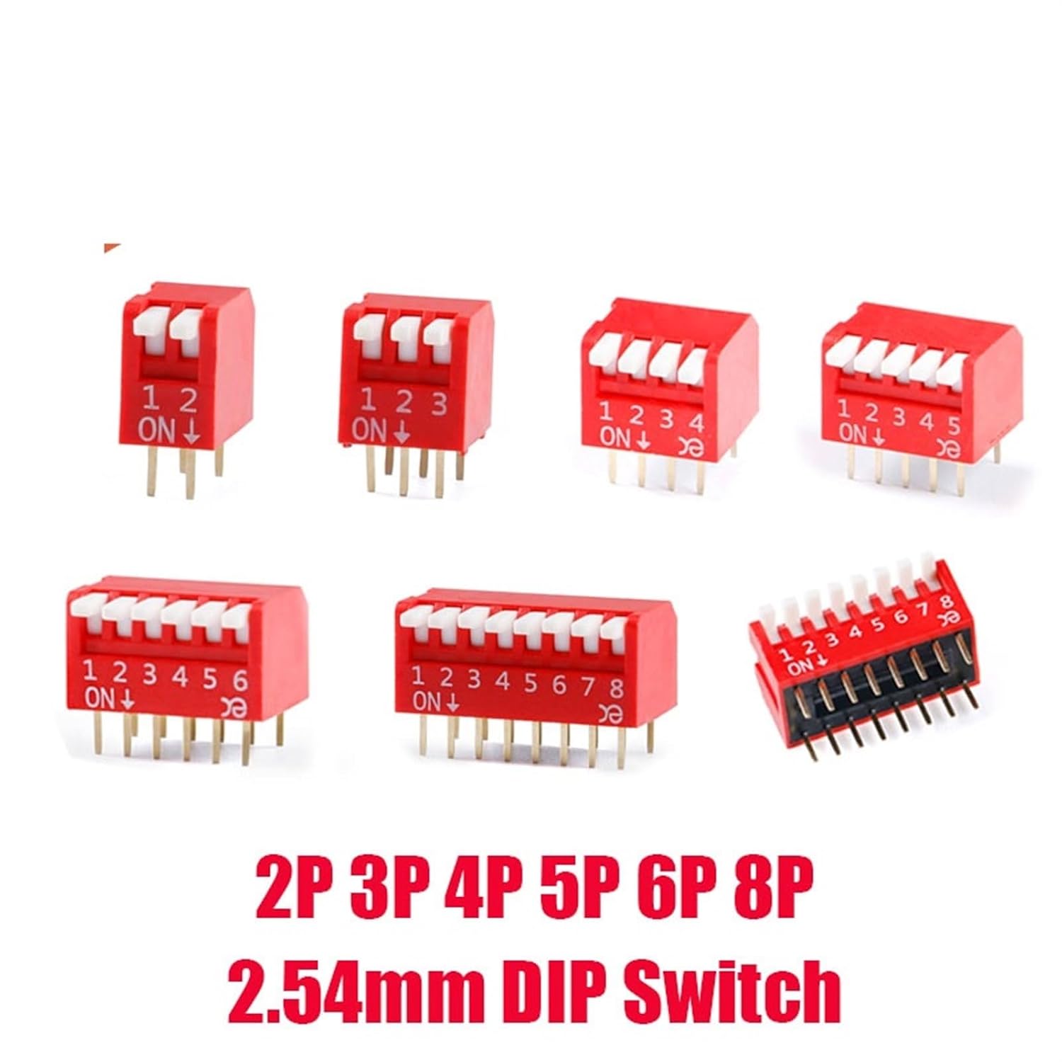 2.54mm RED DIP Side Dial Toggle Coding Switch Touch ON/Off DP 2P 3P 4P 5P 6P 8P DP-02P DP-06P DP-08P DP-4P DP-5P DP-3P 3Pcs(6P)