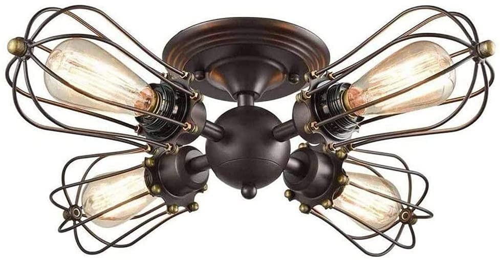 Lámpara de techo industrial con 4 focos E27 y jaula de metal para cocina isla y pasillo 3