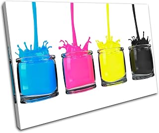 Bold Bloc Design - CMYK Paint Pots Abstract 135x90cm Single Canvas Art Print Box Framed Picture Wall Hanging - Hand Made in The UK - Framed and Ready to Hang