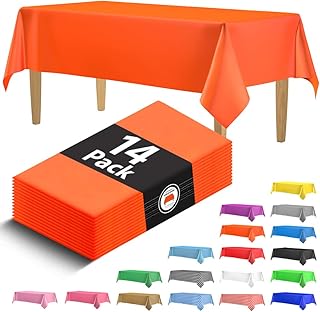 14 Pack Premium Orange Plastic Tablecloth - 54 x 108 in. Disposable Rectangle Plastic Table Cloth - Decorative Rectangle Table Cover Smooth Tablecloth - Disposable Table Cloths For Parties, Weddings
