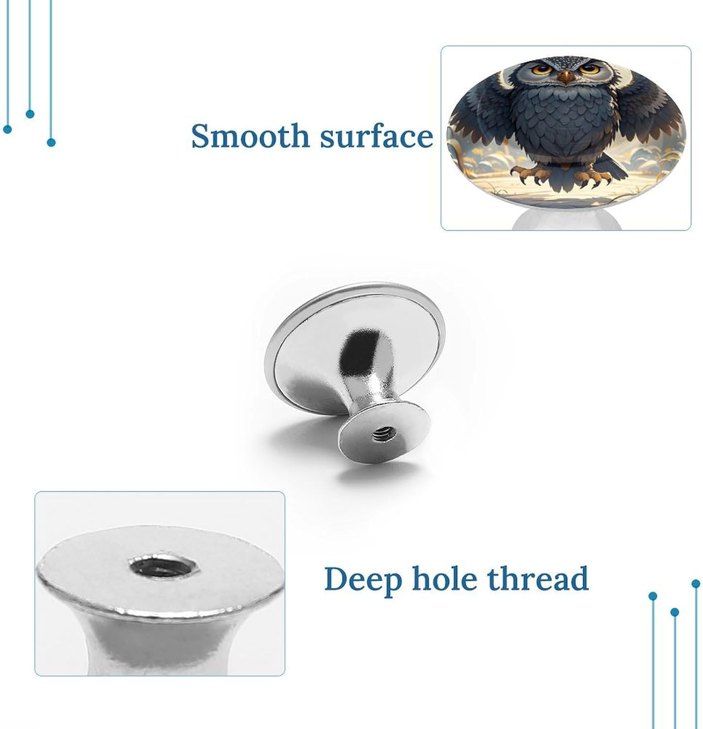 Round Cabinet Knob 2 Pack Kitchen Drawer Knobs Stainless Steel Round Drawer Pulls Modern Cabinet Hardware Anime Owl Drawer Hardware for Dresser Closet Door Knobs image 4