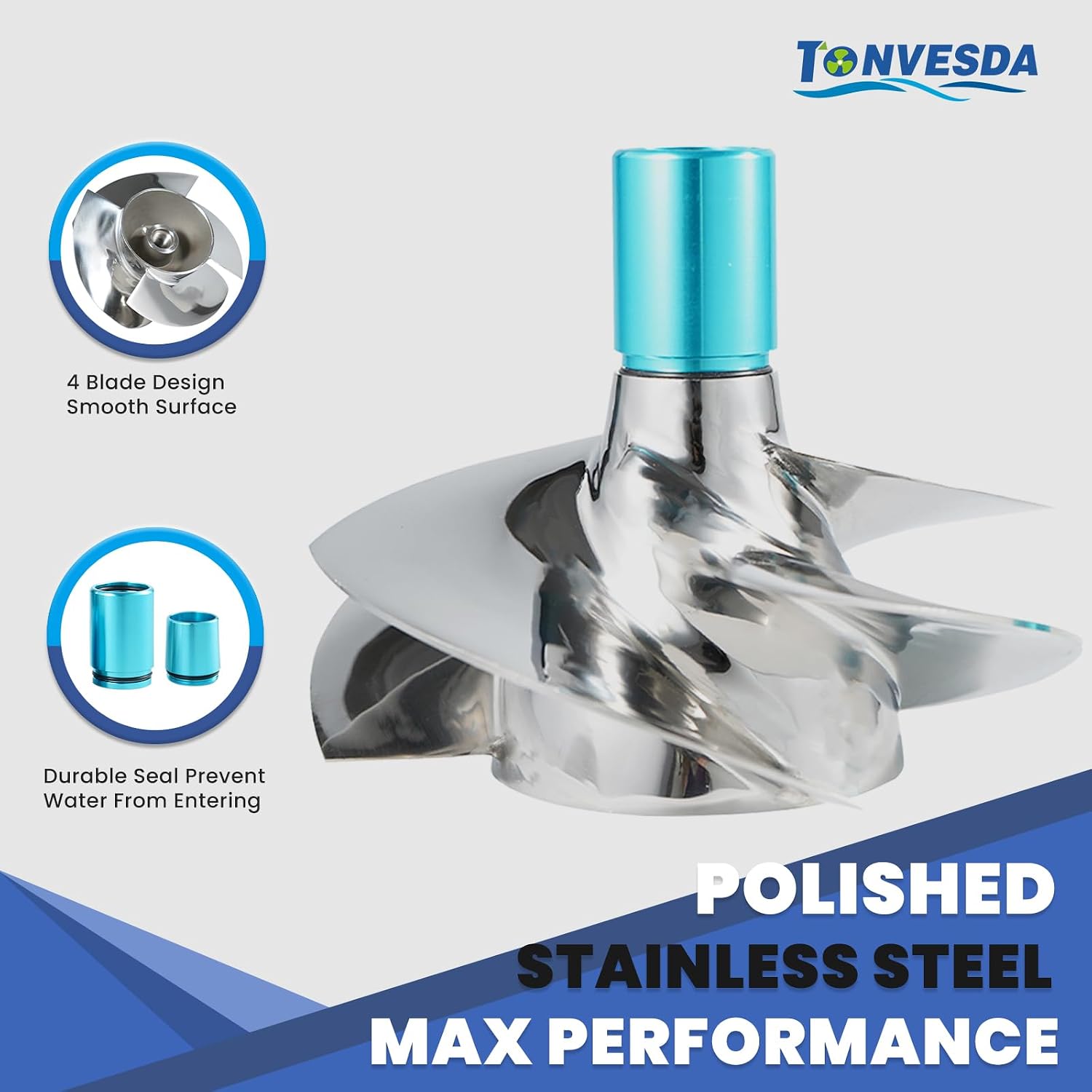 Jet Ski Impeller Fit Seadoo SR-CD-11/19 GTX 155 GTI LTD/SE 155 Wake 155HP RXP 155HP 4-Blade Polished 155.5MM Diameter