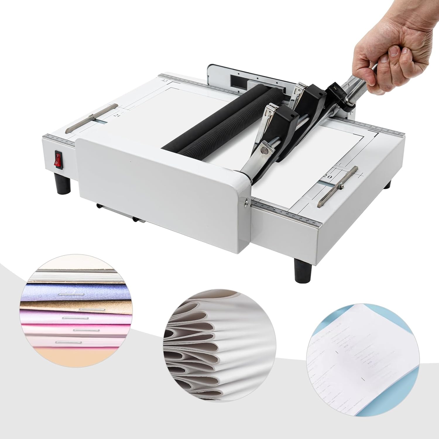 A3 Booklet Folding Binding Machine, 60W 110V Paper Folding and Binding Machine 2 in 1 Function Multifunctional Paper Maker Booklet Folder Stapler Stapling Machine for Schools Print Stores, Offices