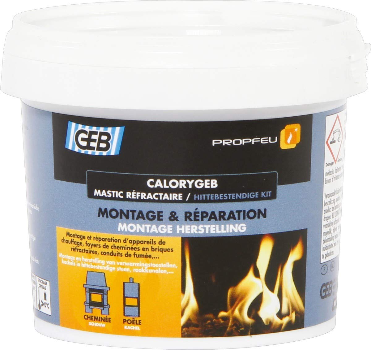 GEB Calorygeb Mastic réfractaire pour montage et réparation d'appareils de chauffage - Sceau 5kg