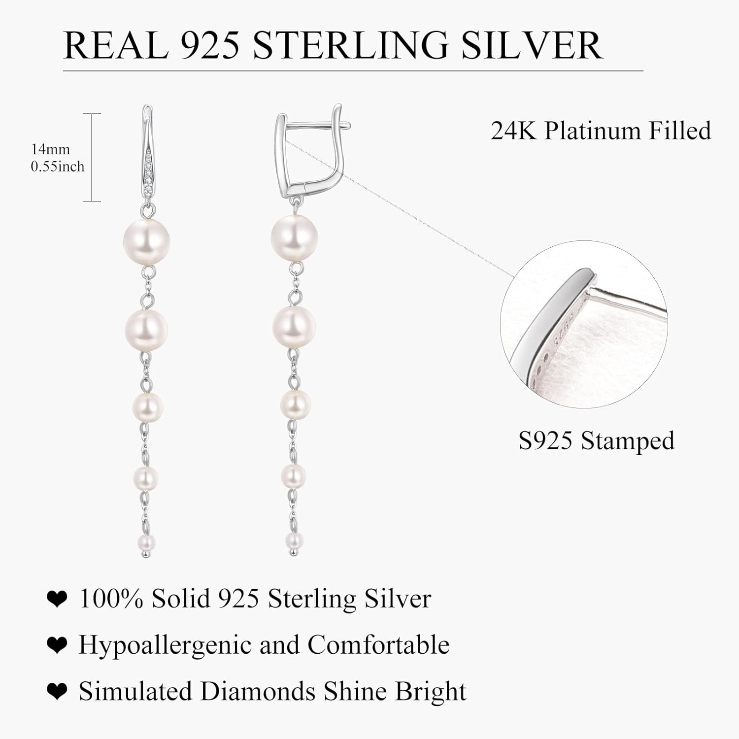 AENEAS Pearl Long Dangle Earrings for Women S925 Sterling Silver Glod Plated/Silver Pearl Drop Earrings Jewelry Gifts for Wedding Anniversary - Image 5