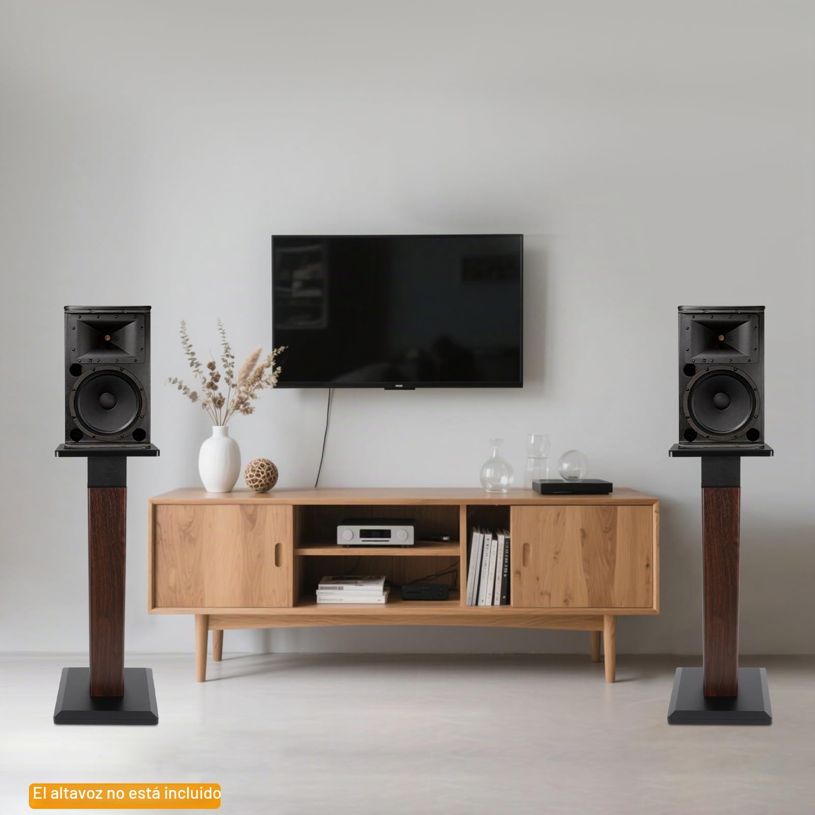 Soporte para altavoces de 65 a 85 cm, altura regulable, juego de 2 unidades, soporte para altavoces satélite, capacidad de carga de 30 kg (color nogal)