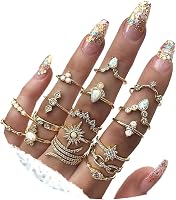 Vitaltyextracts Boho Stackable Crystal Knuckle Rings Set - Rhinestone Gold Midi Finger Joint Rings, Adjustable Sizes 4-9