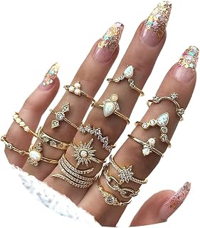 Vitaltyextracts Boho Stackable Crystal Knuckle Rings Set - Rhinestone Gold Midi Finger Joint Rings, Adjustable Sizes 4-9