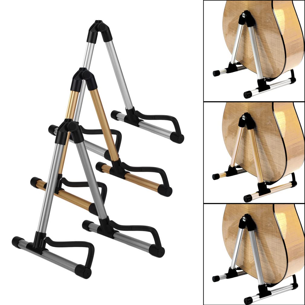 Aluminiowy Stojak Na Gitarę, PrzenośNy SkłAdany Pojedynczy Stojak Na Gitarę PodłOgową Uniwersalny Stojak Wystawowy Do Klasycznej Akustycznej Gitary Elektrycznej Bass Banjo Ukulele,Silver