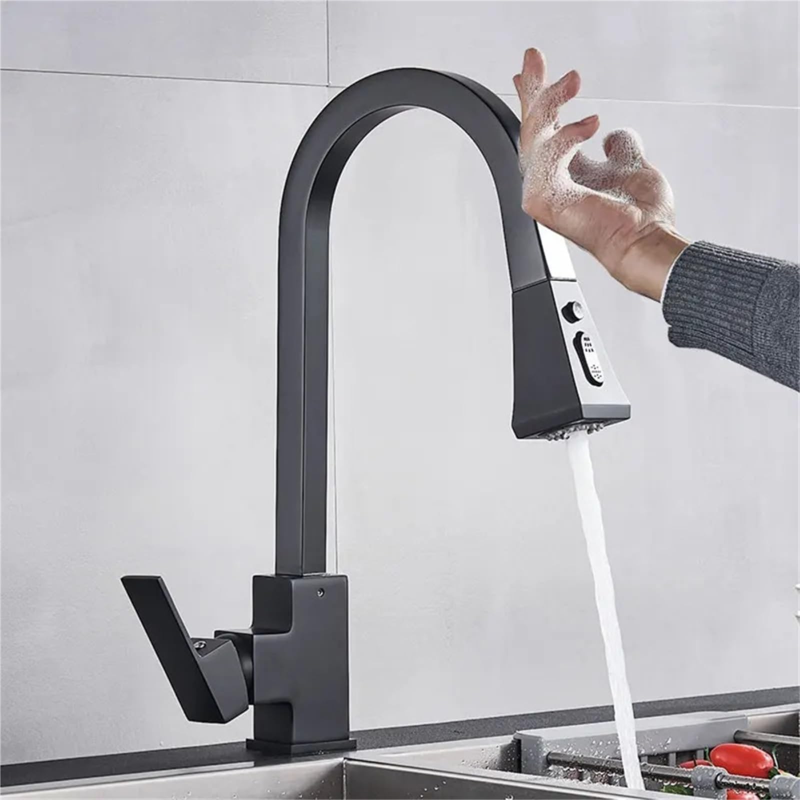 Smart Kitchen Faucet Pull Out Sink Tap Single Hole Handle Swivel 360 Degree Hot Cold Water Mixer Tap(Chrome Sensor)