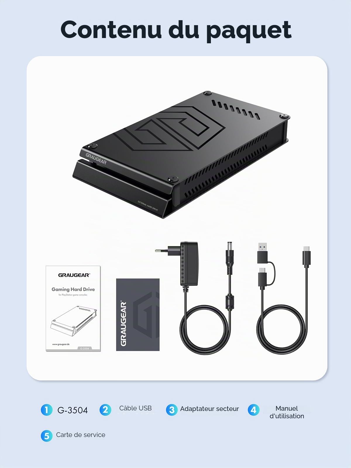 GRAUGEAR, Disque Dur externe 4 to pour Playstation, Formaté pour PS4 et PS5, Type-C, 3,5 Pouces, Bloc d'alimentation, G-3504-4TB