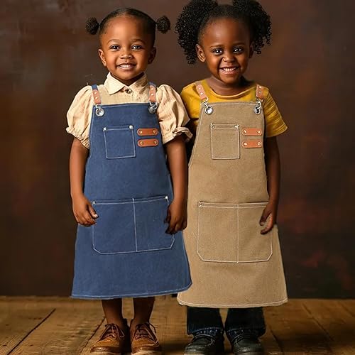 Miniatura 6 de 2 unids niños lona delantal para niño y niña cocina pintura herramienta de trabajo niños delantal